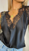 SANZA LACE TRIM CAMI IN BLACK Tops & Jumpers Paris - Time Capsule 