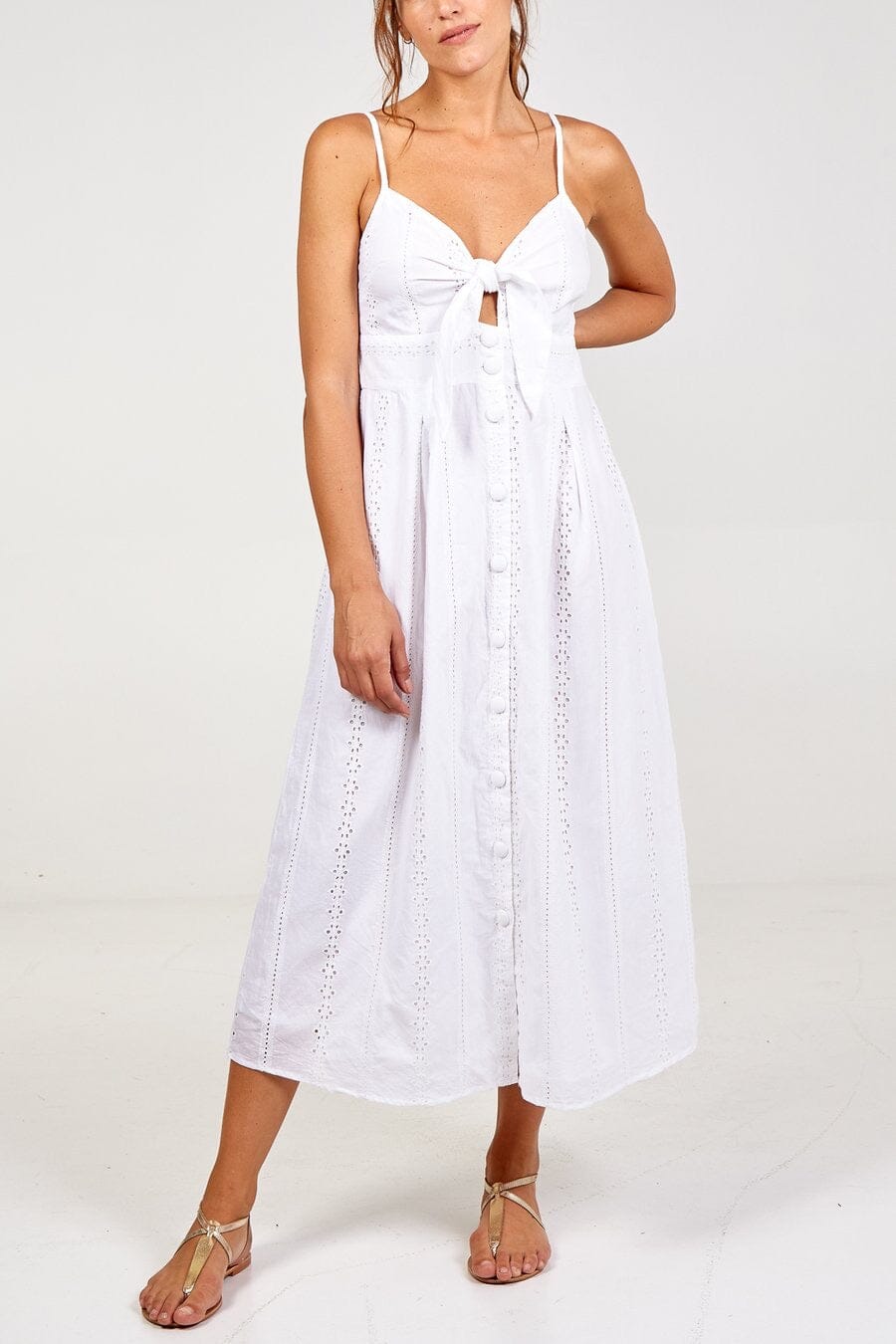 LILY TIE FRONT BROIDERY DRESS - White Dresses Nova London 