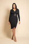 KAIA WRAP EFFECT DRESS WITH GOLD BUCKLE - BLACK Dresses Girl In Mind 